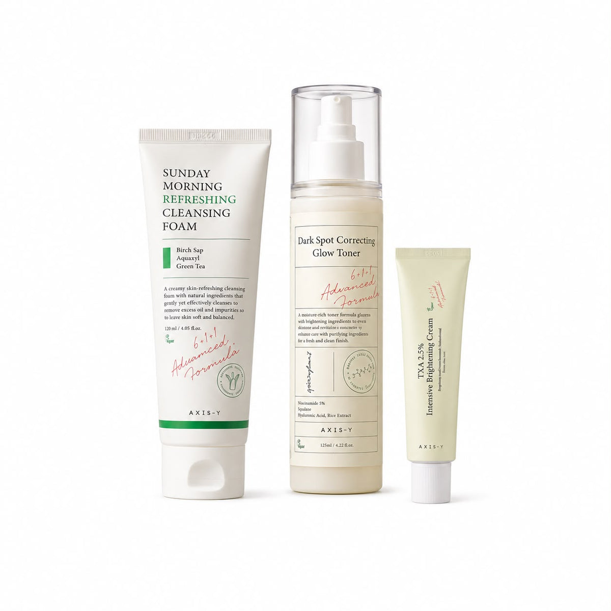 AXIS-Y Brightening Ritual Bundle – Cleansing Foam + Glow Toner + TXA Brightening Cream