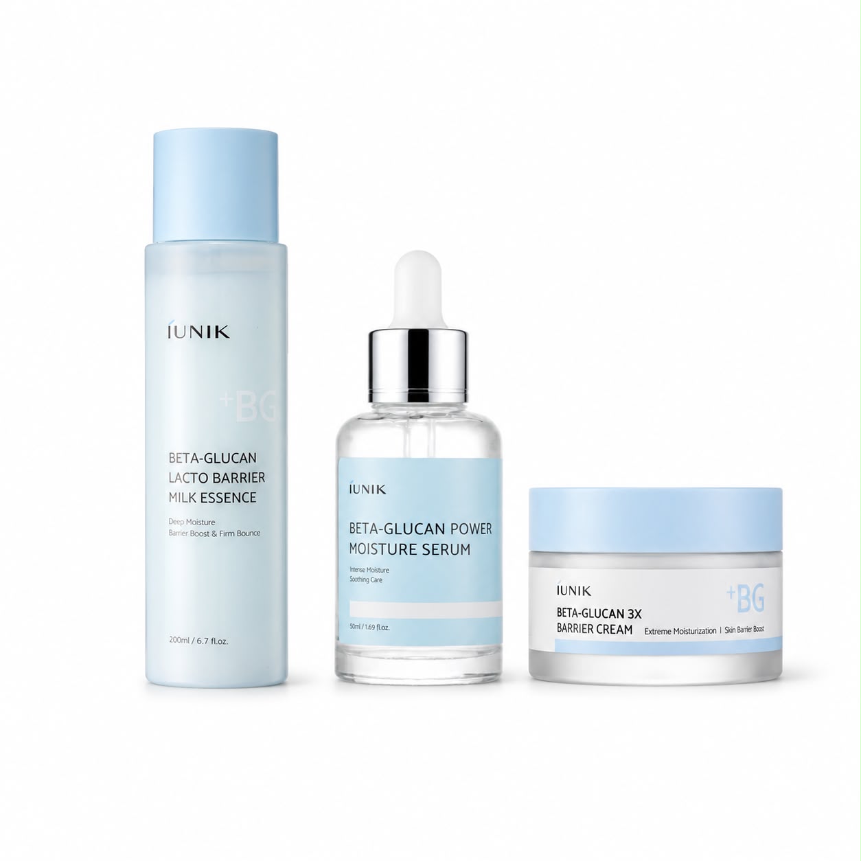 iUNIK Beta-Glucan Hydration Bundle – Milk Essence + Power Serum + 3X Barrier Cream