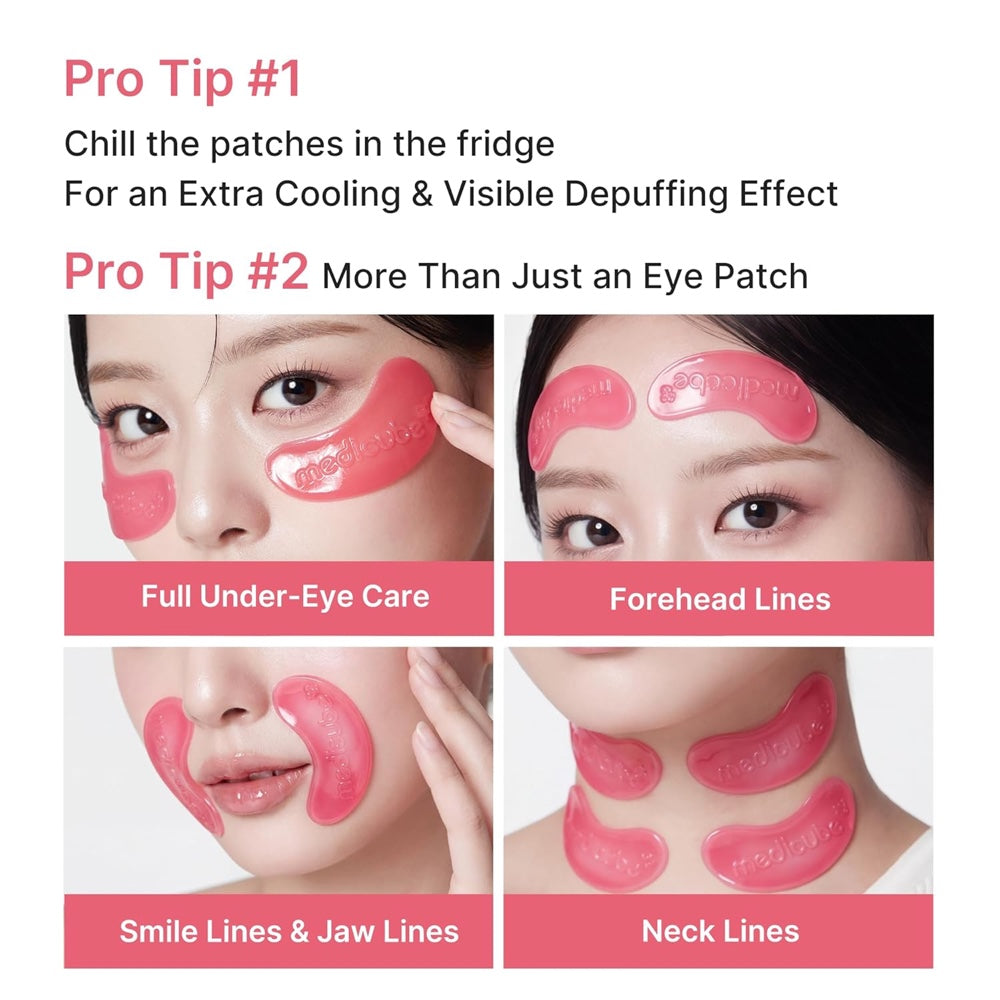 Medicube PDRN Pink Collagen Jelly Eye Mask tips for eyes, forehead, smile lines and neck