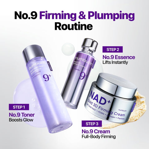 numbuzin No.9 firming and plumping routine toner, essence and cream