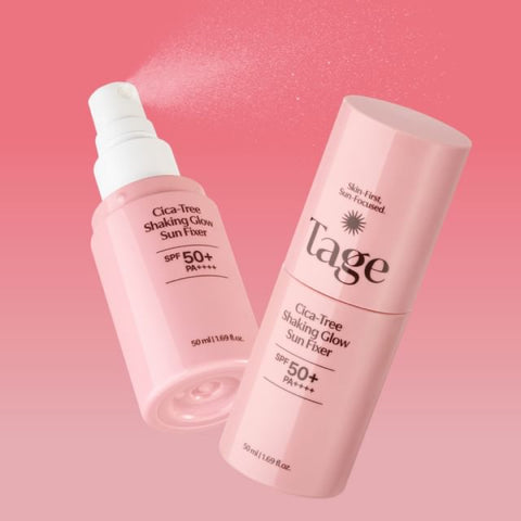 Tage Cica-Tree Shaking Glow Sun Fixer SPF50+ PA++++ 50ml spray bottle and cap